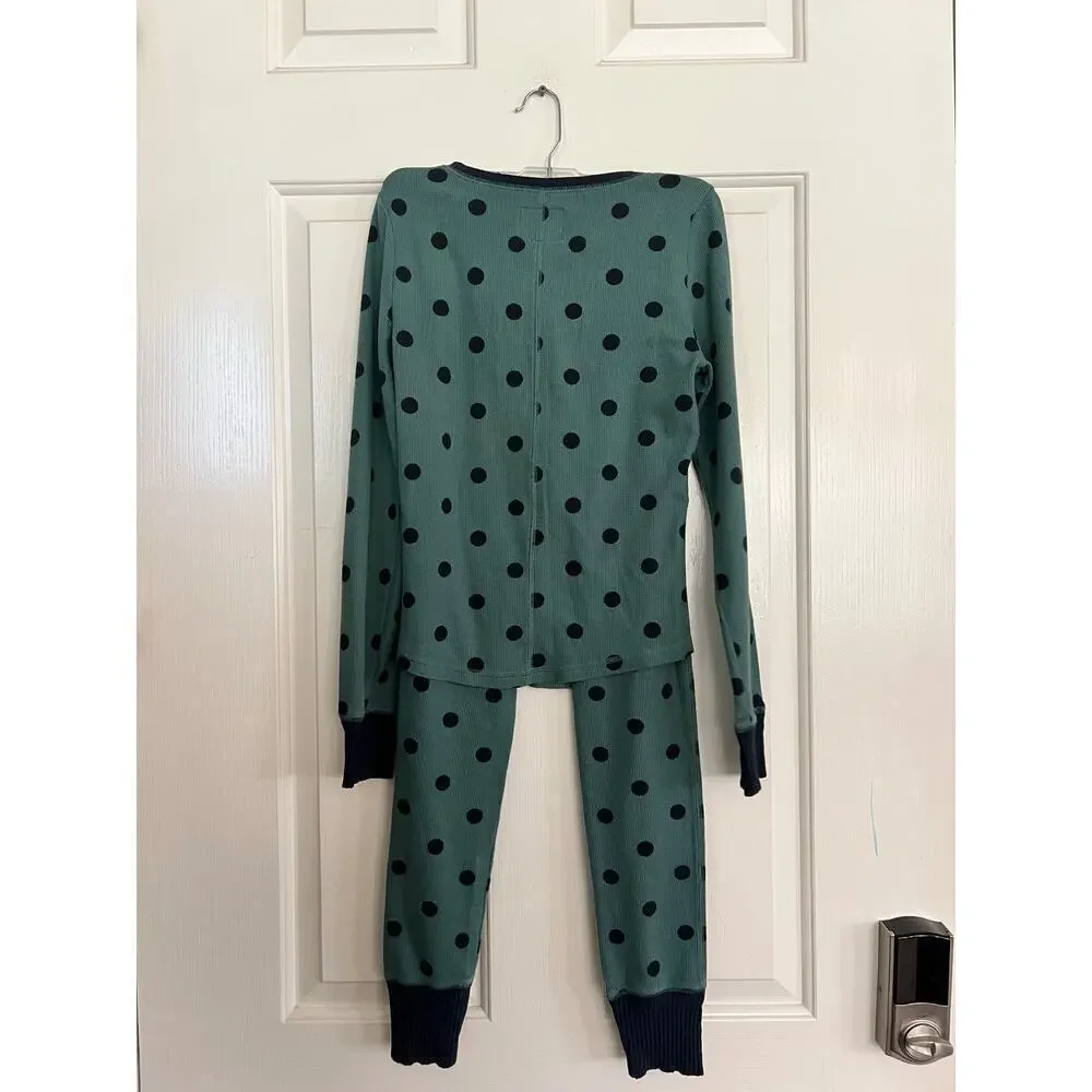 Abercrombie & Fitch Green Polka Dot HenleyTop & SleepPants 2Pec Set Size XS